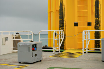 Offshore Wind Turbine Foundation with Personnel Safety Transfer Area and Portable Generator On CTV Deck