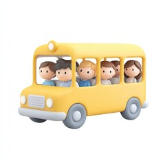 A cheerful yellow school bus with animated children onboard, perfect for educational materials, children's books, or illustrations related to school transportation,
