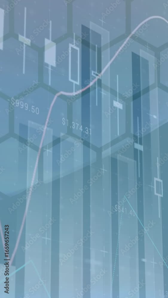 Aufkleber animation of financial data processing over hexagons