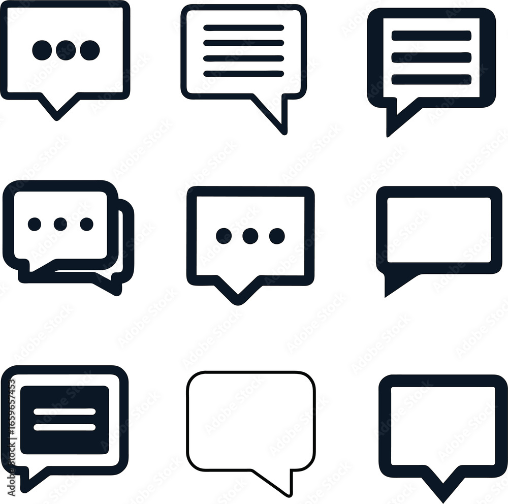 Poster Collection of chat bubble icons in different formats – perfect for tech projects.