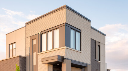 Modern single-family home with contemporary design features in a suburban neighborhood