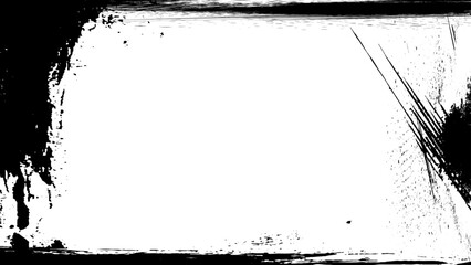 Black grunge frame for stories and social network media 16 9. Template with brush stroke. Rectangular border with grunge overlay. Vector illustration isolated on white background. 