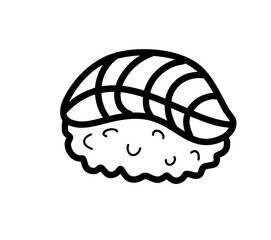 a black and white drawing of a japanese seafood cartoon character with smiling face