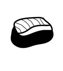 a black and white drawing of a japanese seafood cartoon character with smiling face