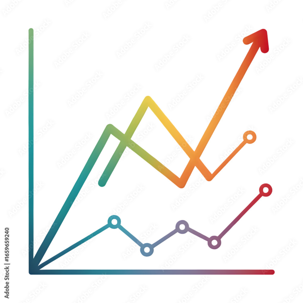 Fototapete ascending graph with colorful lines and upward arrow isolated on a transparent background chart png 