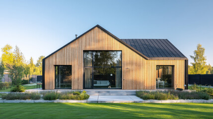 Fototapeta premium Private barnhouse style home designed with minimalistic elegance in a serene natural setting
