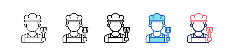 Chef Icon In 5 Different Styles Set Collection.   