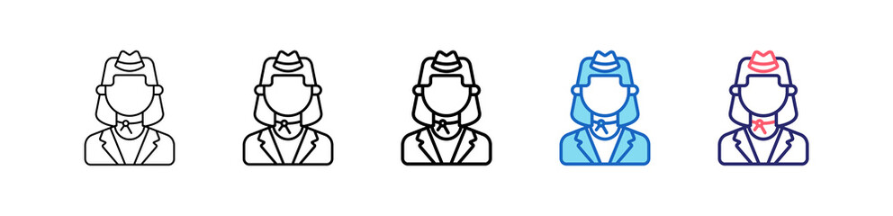 Stewardess Icon In 5 Different Styles Set Collection.   