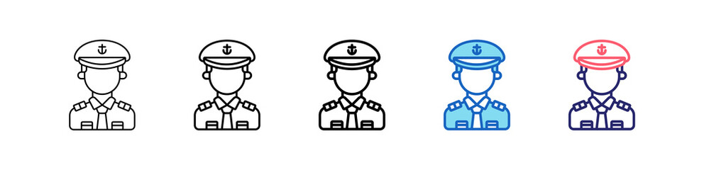 Captain Icon In 5 Different Styles Set Collection.   