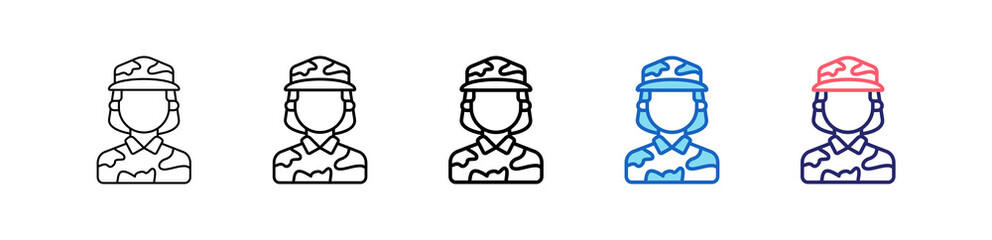 Soldier Icon In 5 Different Styles Set Collection.   