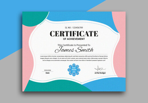 Certificate Of Achievement Layout With Colorful Shapes