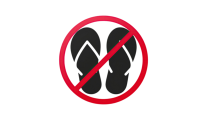 No Flip Flops Allowed Sign Symbol Prohibited Footwear Warning Circle Isolated on White background 