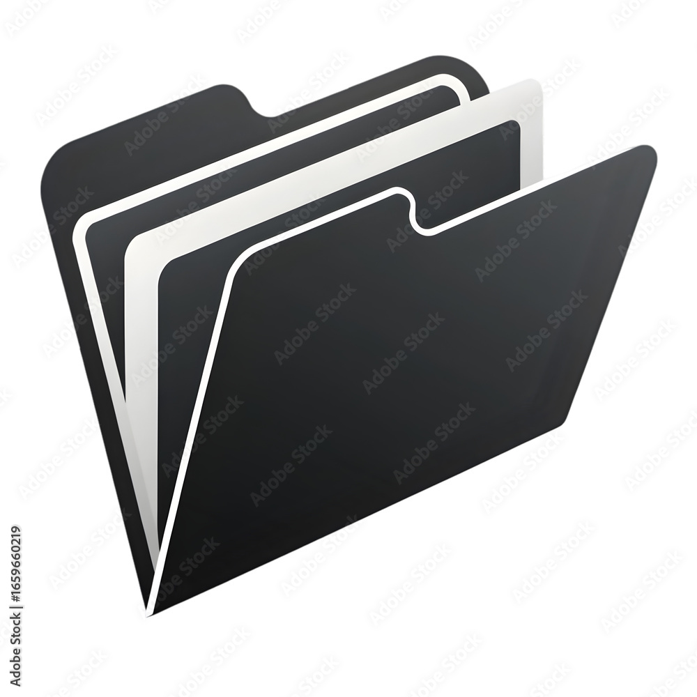 Poster black folder icon with white accents isolated on a transparent background minimal png file