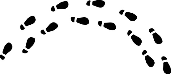 Footprint path in dark outline. Minimalist art for travel or hiking concepts.