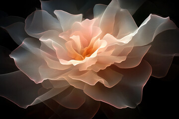 Soft pink rose fractal with glowing edges creates a mesmerizing visual pattern