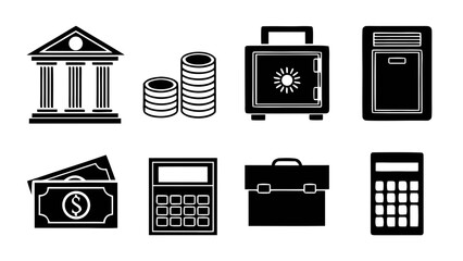 Collection of financial icons representing banking and wealth management
