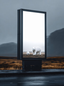 Wildlife Advertisement Polar Bear Billboard Urban Travel Environment Awareness Nature Photography Scenic Landscape Roadside Sign Visual Message 