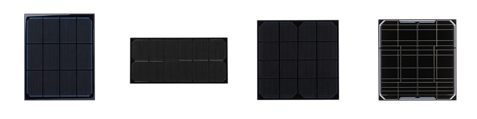 Obraz premium Solar cell panel isolated on transparency background with black surface and grid pattern for energy conversion technology