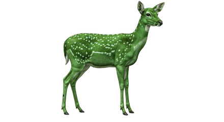 Green Deer with White Spots on Transparent Background Isolated Animal.