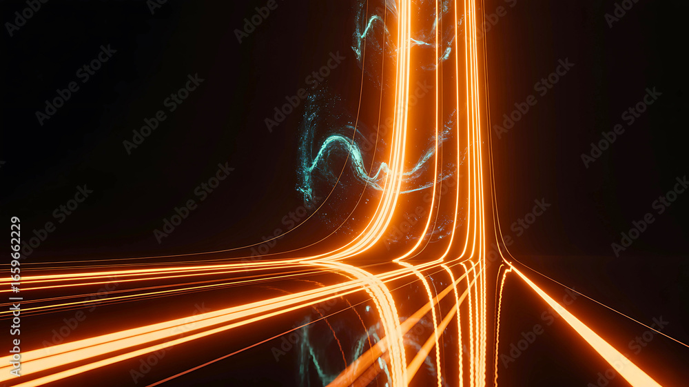 Aufkleber dynamic abstract stream glowing orange lines representing high-speed data flow and futuristic techno
