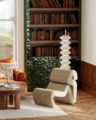 A modern living room in a luxurious stylish indoor design style..