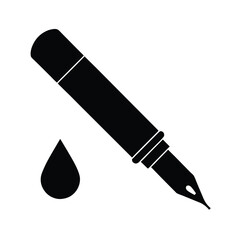Black Silhouette of a Fountain Pen with Ink Drop
