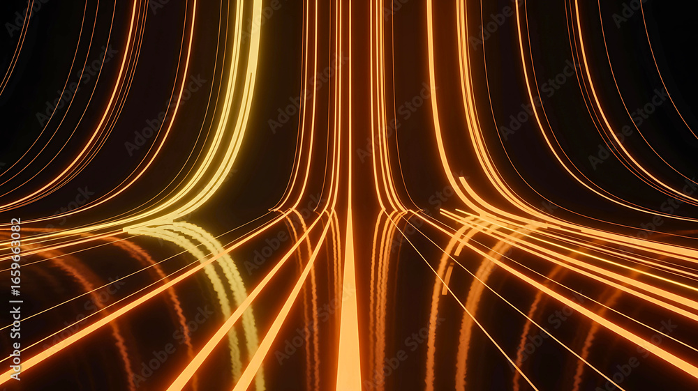 Aufkleber abstract futuristic background with glowing orange light streams representing high-speed data transf