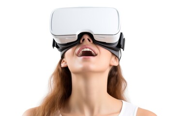 Naklejka premium Virtual reality glasses head white background.