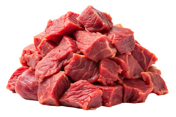 Obraz premium Pile of Raw Beef Cubes on Transparent Background meat diced isolated on a transparent background