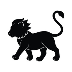 Black Silhouette of a Lion Cub Playing with Tail