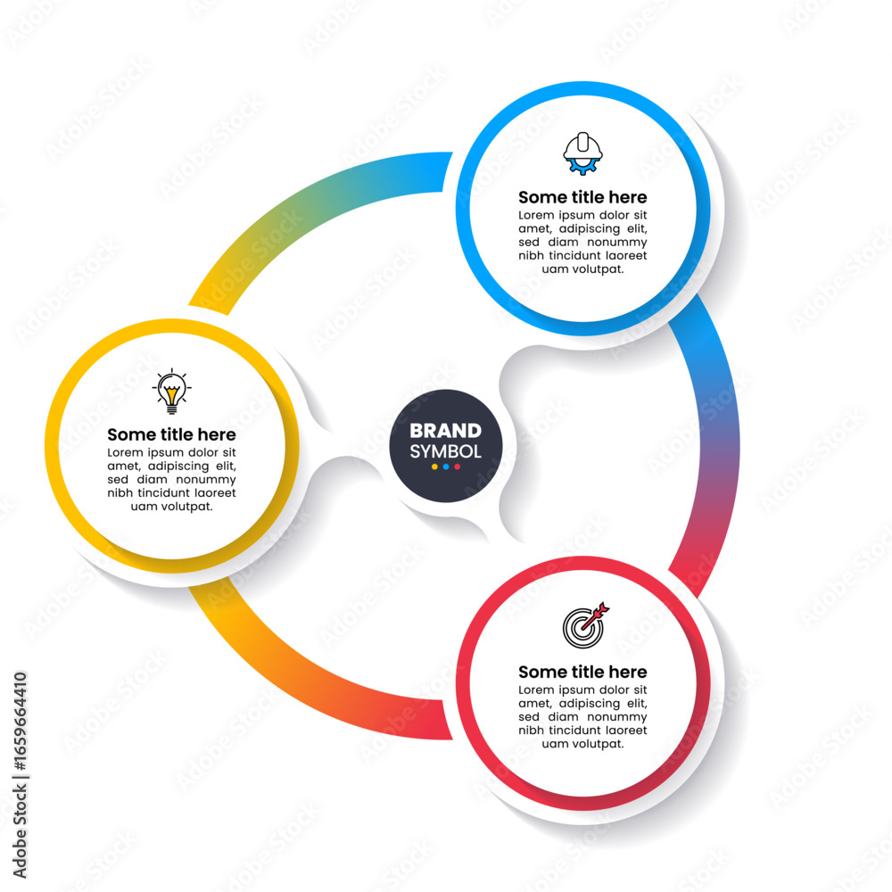 Poster infographic template. 3 linked circles with icons and text