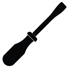 Isolated vector illustration of a sharp metal screwdriver with a black handle on a white background