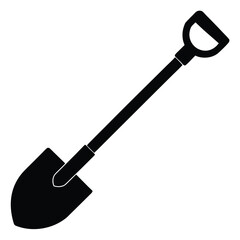 Vector illustration of an isolated gardening shovel or spade with a metal blade and wooden handle on a white background