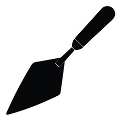 Gardening tool, an isolated old metal garden trowel with a black handle on a white background
