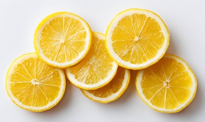bright and juicy lemon slices laying on a white background