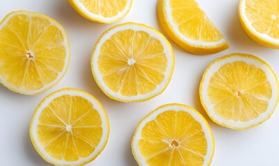 bright and juicy lemon slices laying on a white background