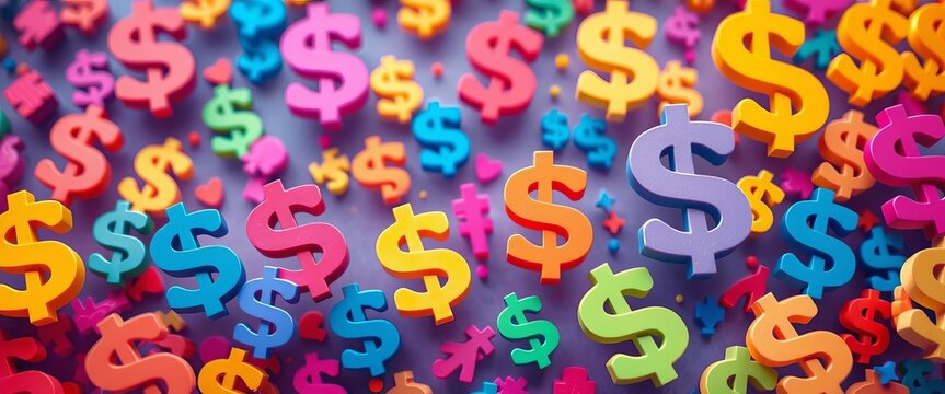 Abstract colorful money symbols forming a dynamic composition representing finance and commerce,  success,  banking