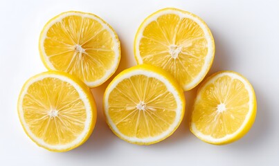 bright and juicy lemon slices laying on a white background