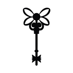 Black Silhouette of an Antique Key with Ornate Bow