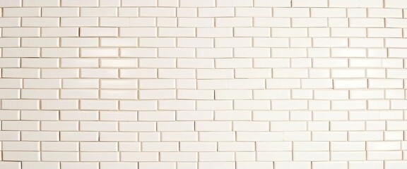 Fototapeta premium Gleaming white subway tiles in classic brick pattern, subtle gloss finish, repeating, white tile
