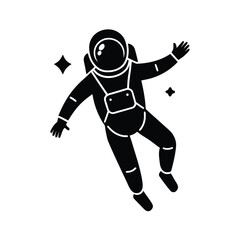 Black Vector of Astronaut Floating in Space Suit