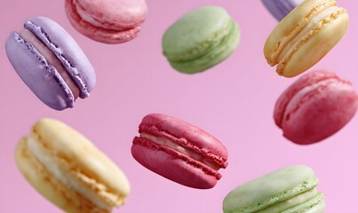 Colorful macarons floating in a circle and rotating
