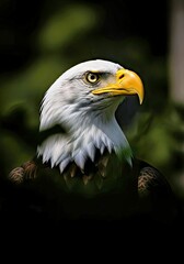 Obraz premium Alert Bald Eagle Low Angle Portrait with Low Key Lighting Exceptional Anatomy