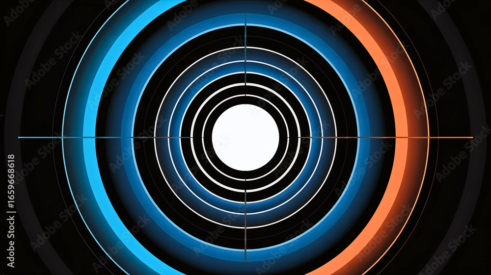 Aufkleber futuristic digital tunnel of concentric circles with glowing blue and orange light - abstract target
