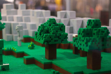 Obraz premium Colorful lego landscape with trees and structures