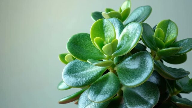 Close-up look at a vibrant jade plant showcasing its thick leaves and lush green color in a well-lit indoor setting