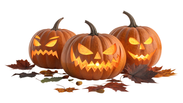 3 halloween pumpkins isolated on white