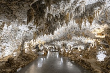 Cave Interior With Stunning Stalactites And Stalagmites