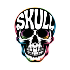Colorful skull design featuring bold text and intricate detailing for artistic expression and decoration