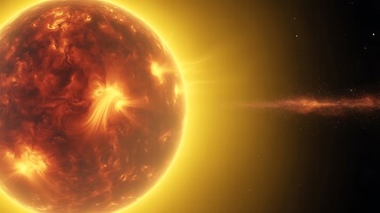 Fiery solar activity with flares and prominences on the Sun’s surface transitioning into deep space